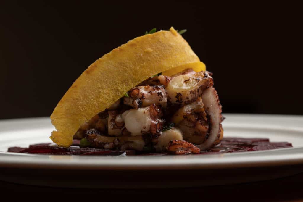 MARINATED OCTOPUS WITH RAW BEETROOT CARPACCIO