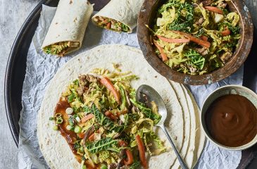 Savoy Cabbage Stir Fry, With Carrots And Shiitakes, Tortilla Wrap