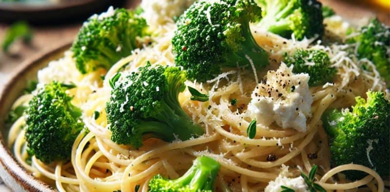 Spaghetti with broccoli, ricotta and pecorino